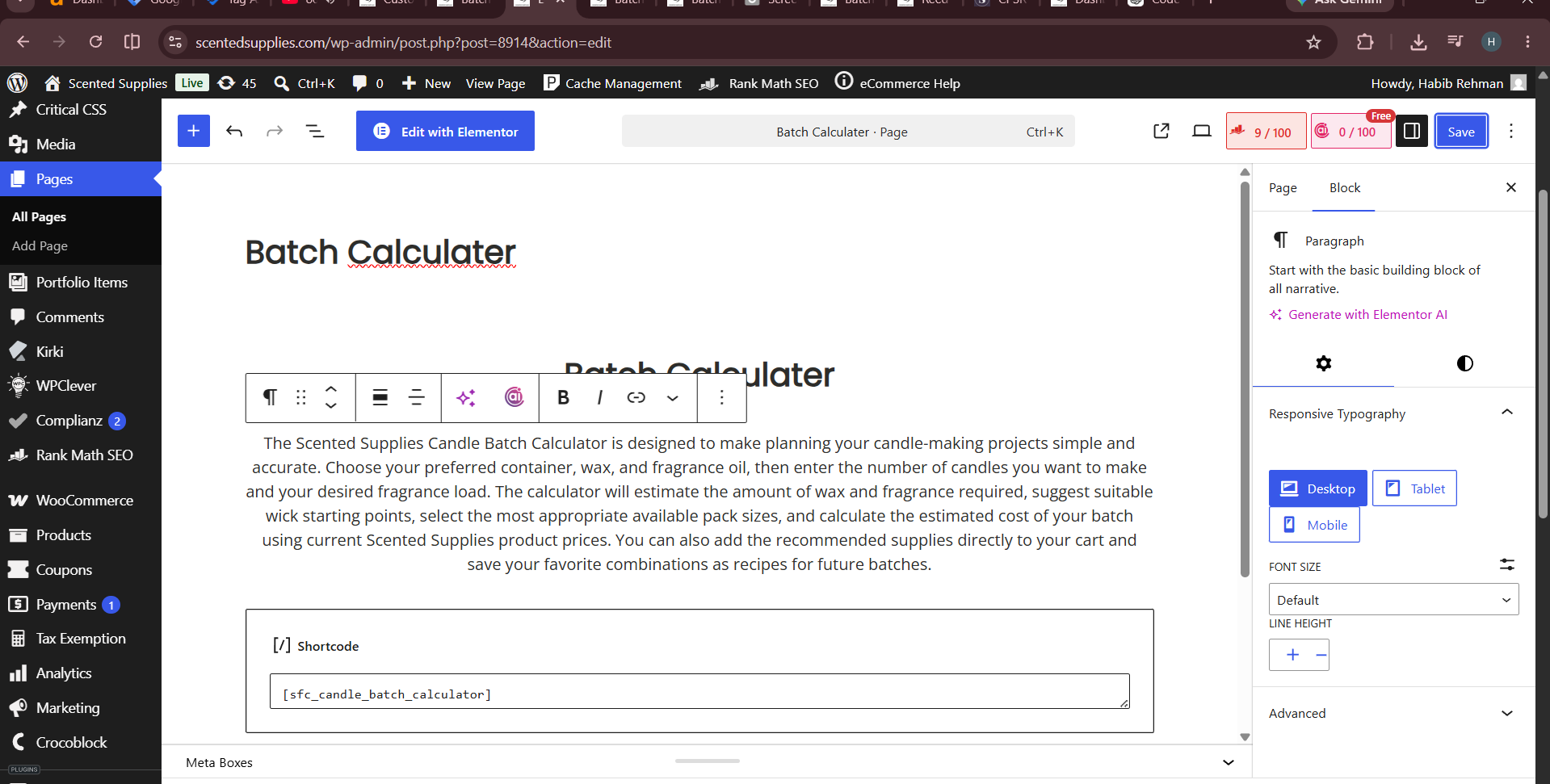 Supplies For Candles Batch Calculator - WordPress Build