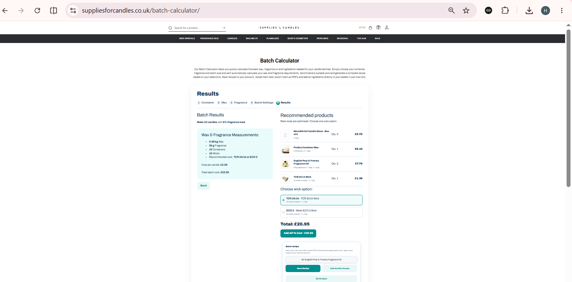 Supplies For Candles Batch Calculator - Live Tool
