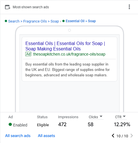 Google Ads - Essential Oils Search Ad