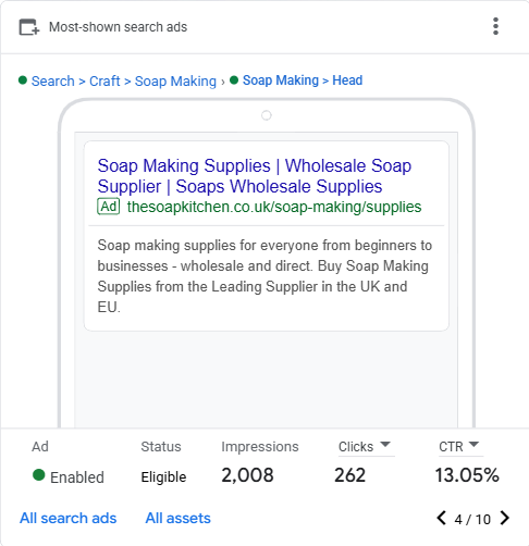 Google Ads - Soap Making Search Ad