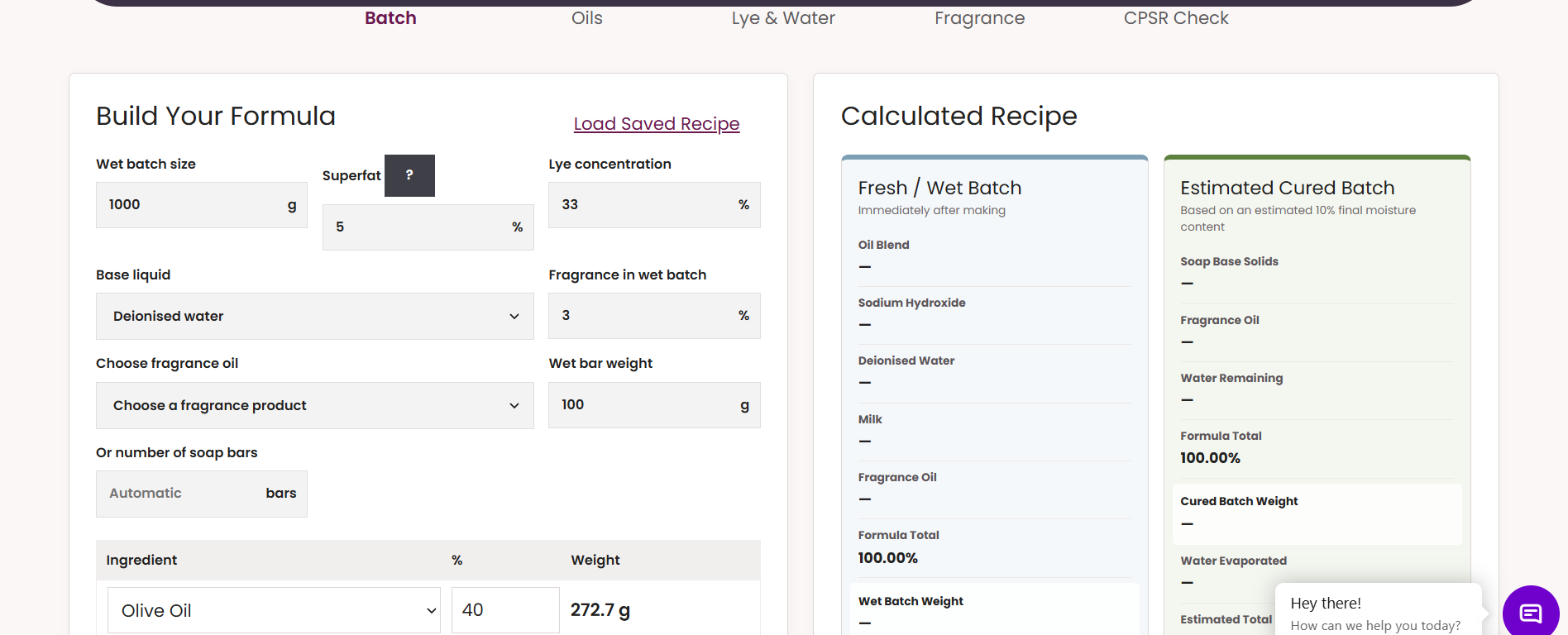 The Soap Kitchen Soap Calculator - Formula & Cured Weight